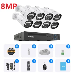 H.View 4K 5Mp 8Mp poe Cctv Security Camera System Home Video Surveillance Kit